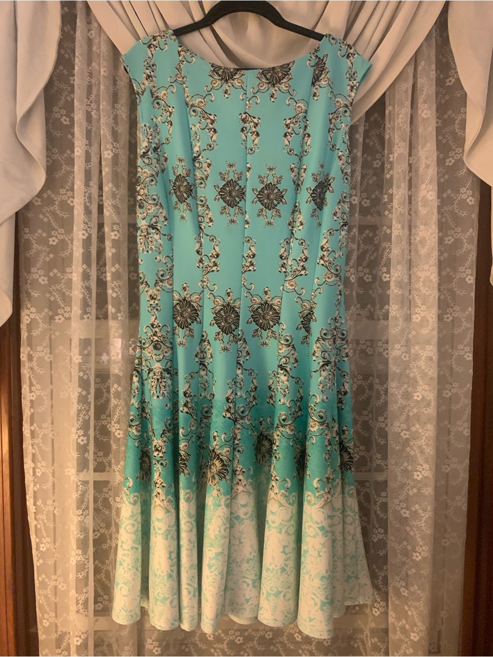 Danny & Nicole Aqua and White Floral Midi Dress